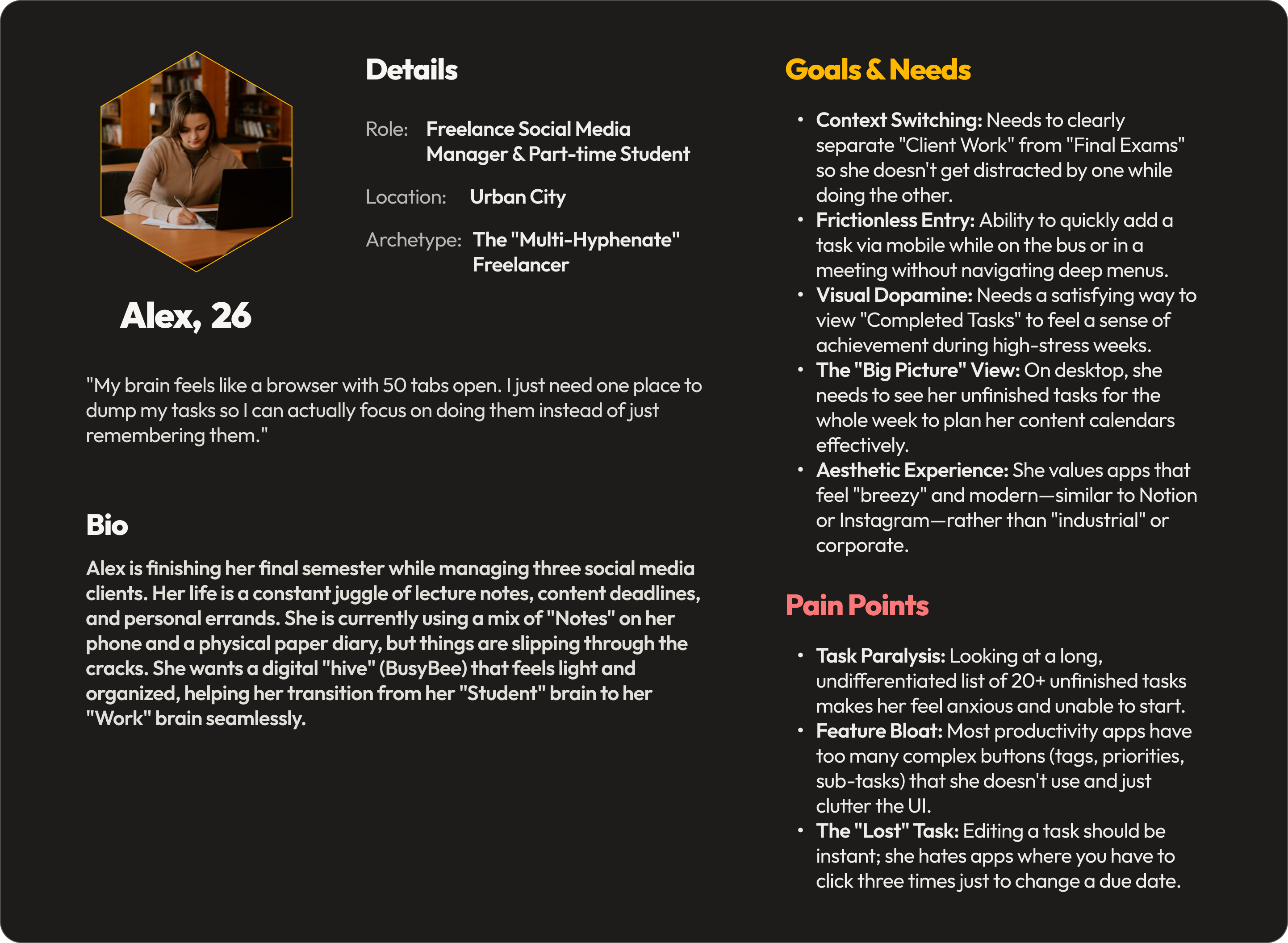 Alex user persona diagram